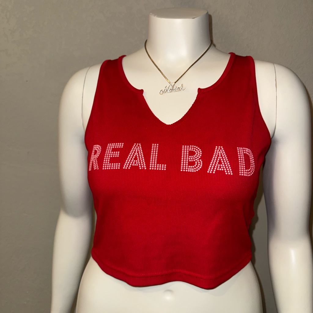 Shein Red Tank Top With Bold Lettering